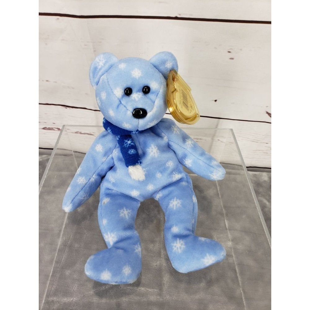 Ty Beanie Babies Christmas Blue White snowflake 1999 holiday teddy bear